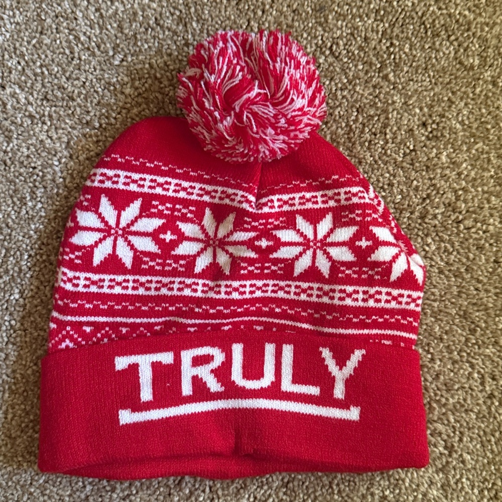 TRULY Red and White Knit Beanie